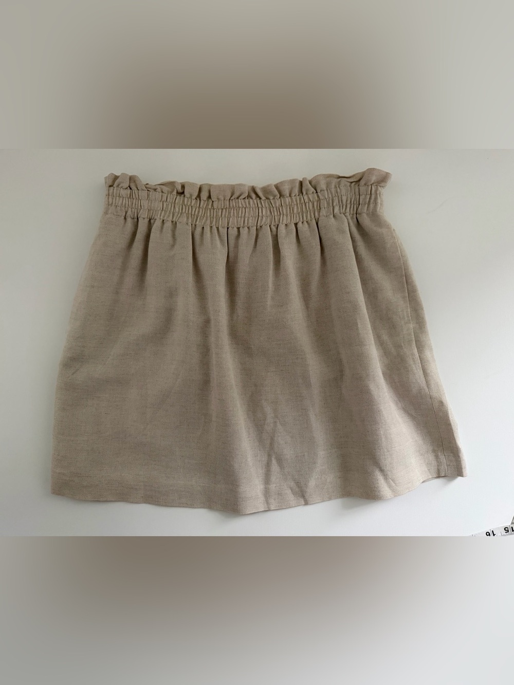 Beige Linen-Blend Elastic Waist Mini Skirt